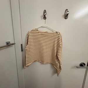 Lucky Brand Beige Striped Long Sleeve Boatneck Top